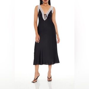 Lace-Trim Satin Midi Slip Dress